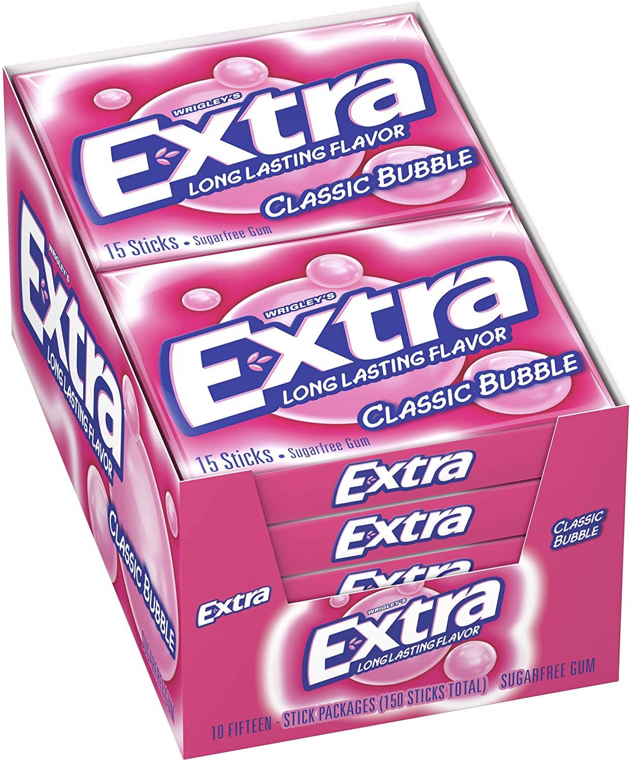 10x Extra Classic Bubble Sugarfree Chewing Gum Long Lasting Flavor FREE ...