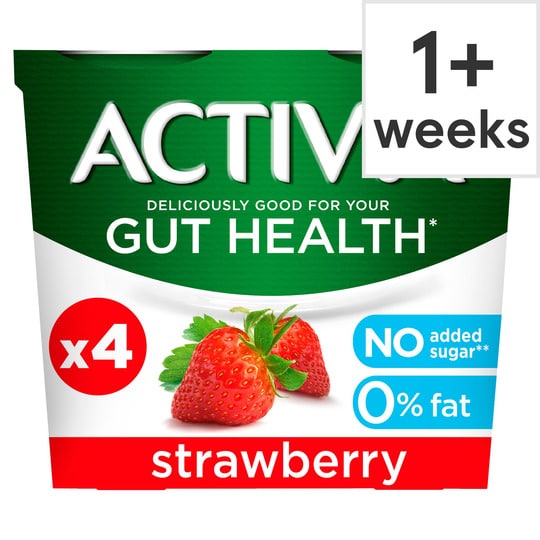 Activia Strawberry No Added Sugar Yogurt 4 X 115G