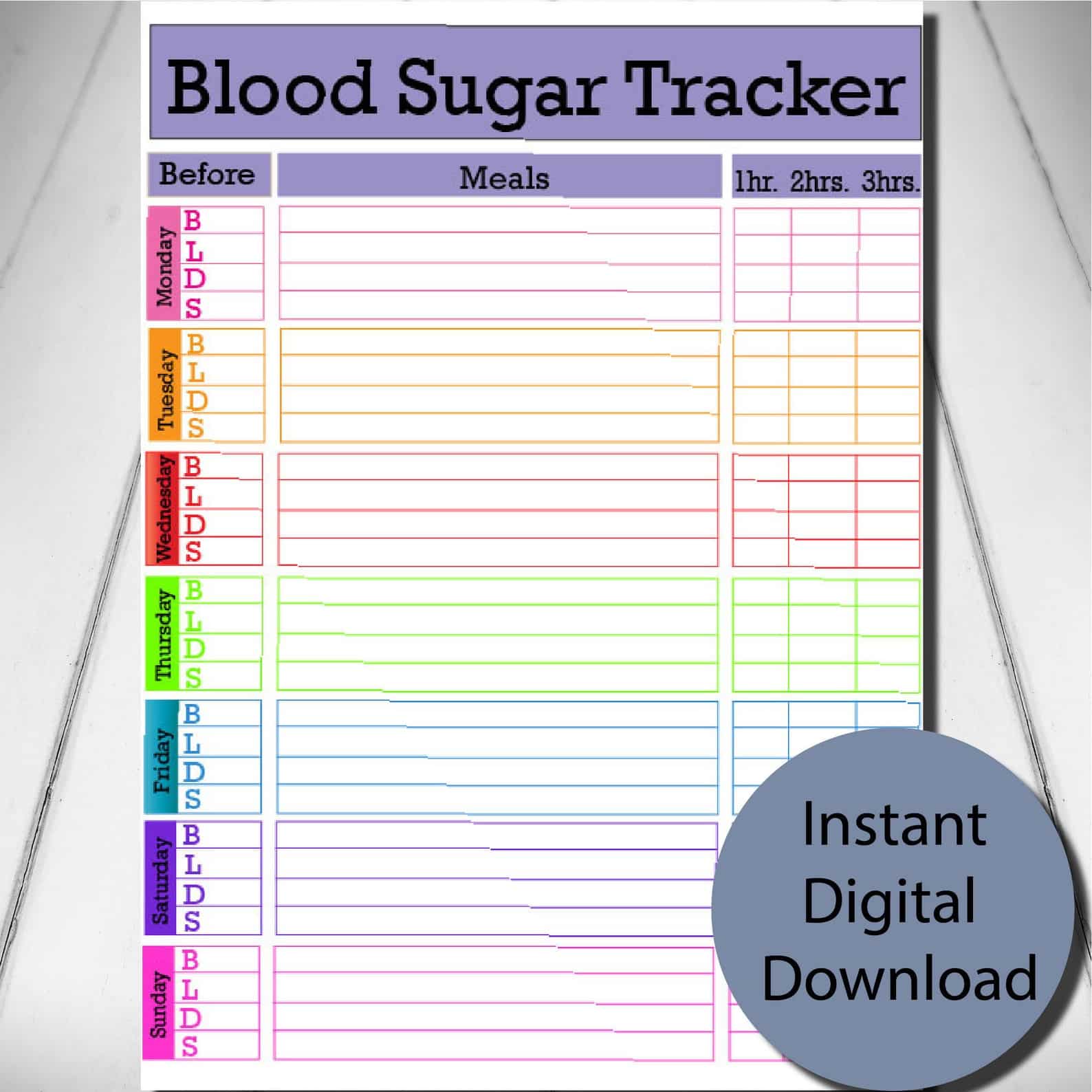 Diabetic Daily Blood Sugar Tracker Digital Printable