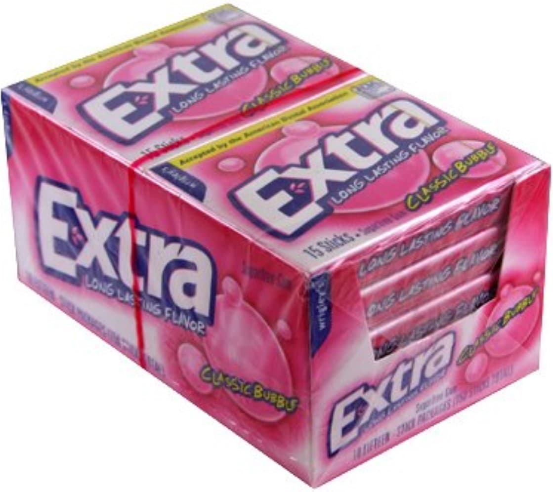 Extra Sugar Free Gum Classic Bubble 10 packs (15 ct per pack) (Pack of ...