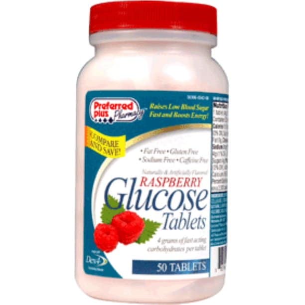 Glucose Tablets (for low blood sugar), Raspberry 50 ea
