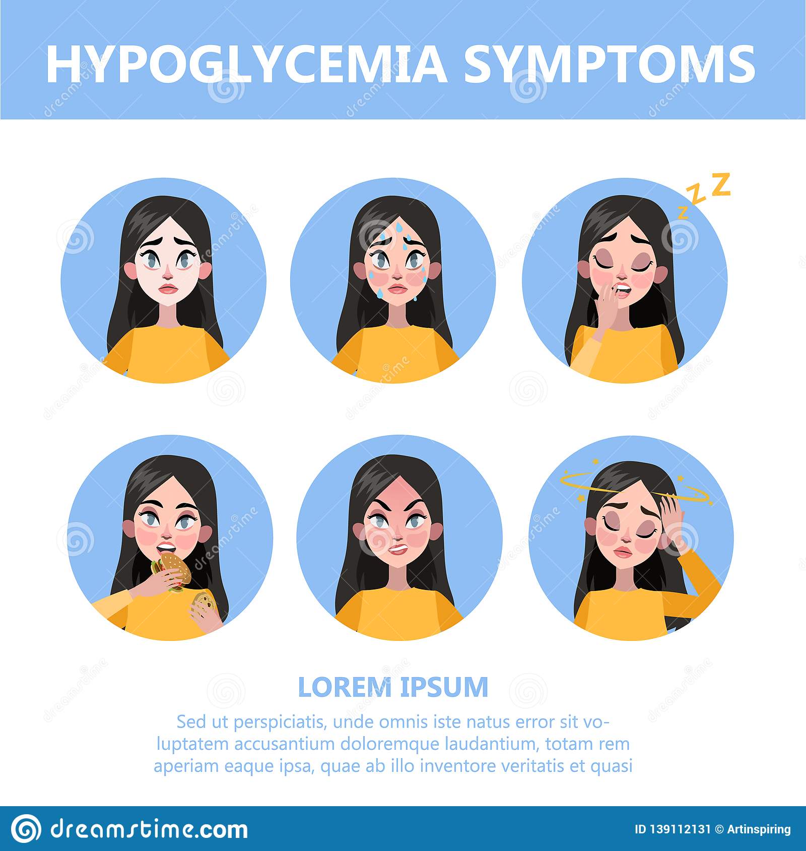 Hypoglycemia Symptoms Infographic. Low Glucose Level in Blood Stock ...