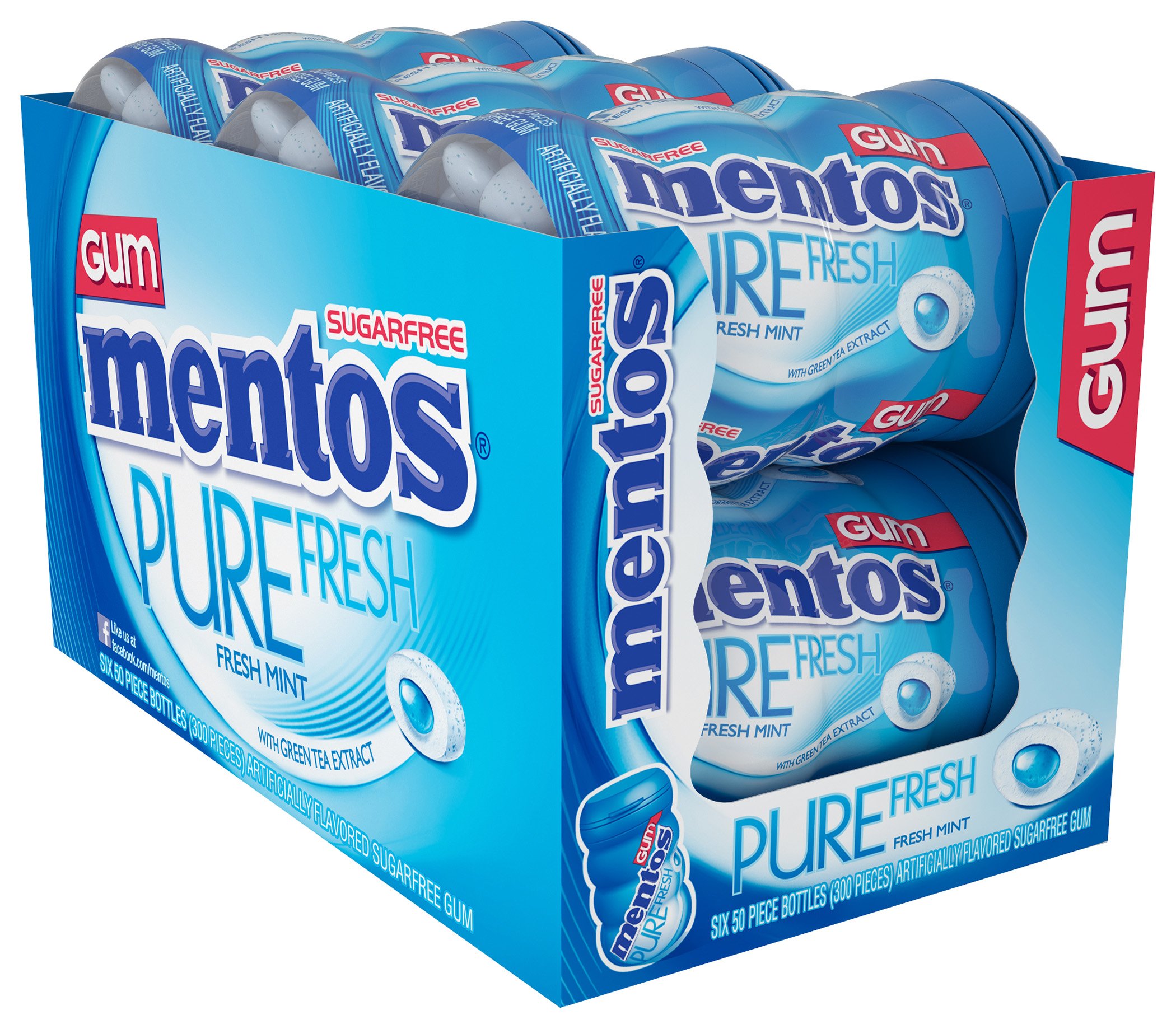 Mentos, Pure Fresh, Sugar Free Mint Chewing Gum, 50 Pcs, 6 ...