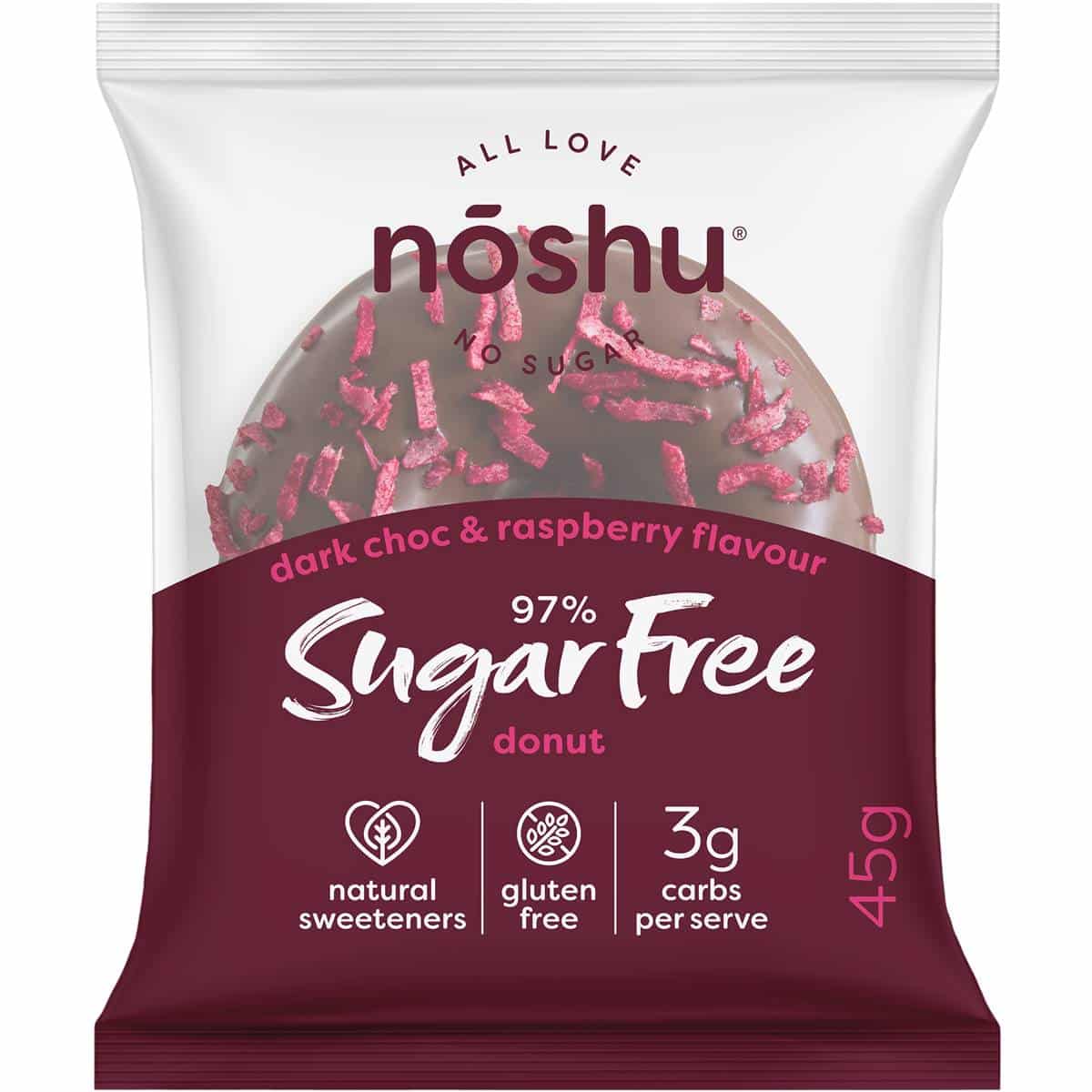 Noshu 97% Sugar Free Dark Choc &  Raspberry Donut 45g