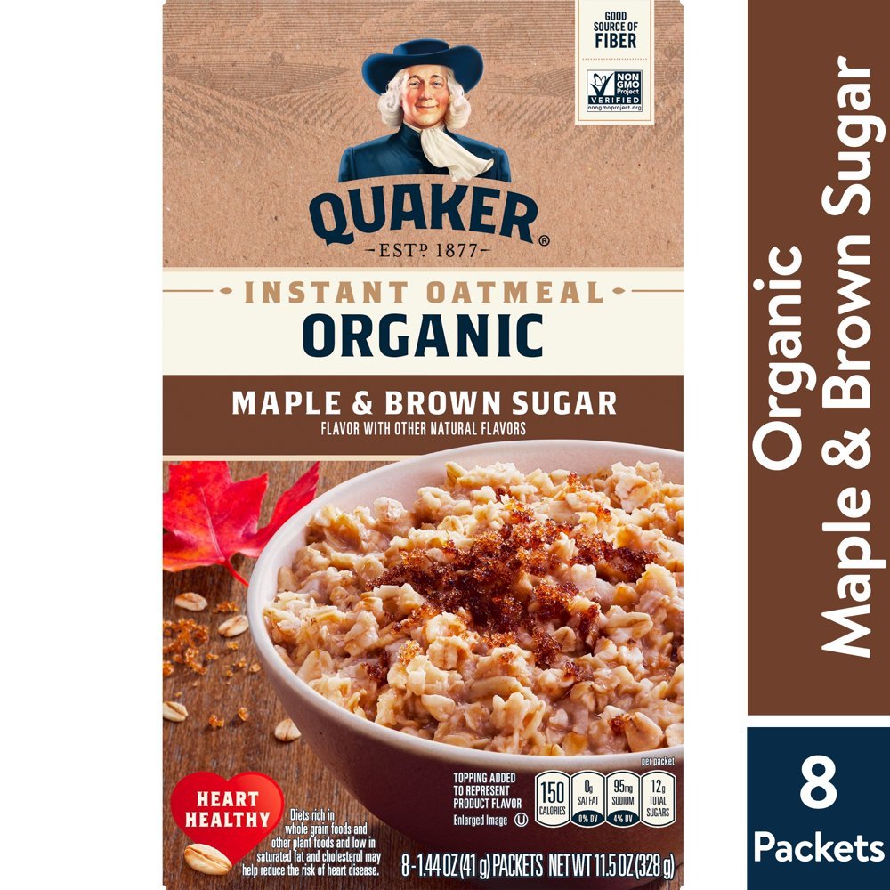 Quaker Instant Oatmeal, Organic, Maple &  Brown Sugar, 8 Packets ...