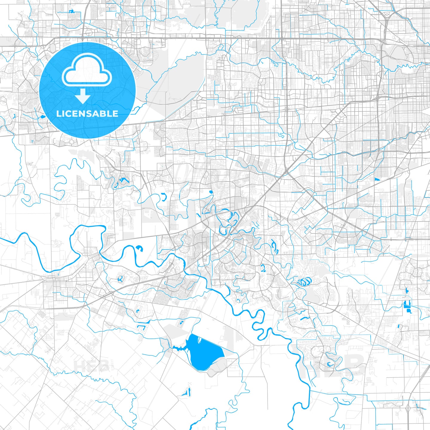 Rich detailed vector map of Sugar Land, Texas, USA