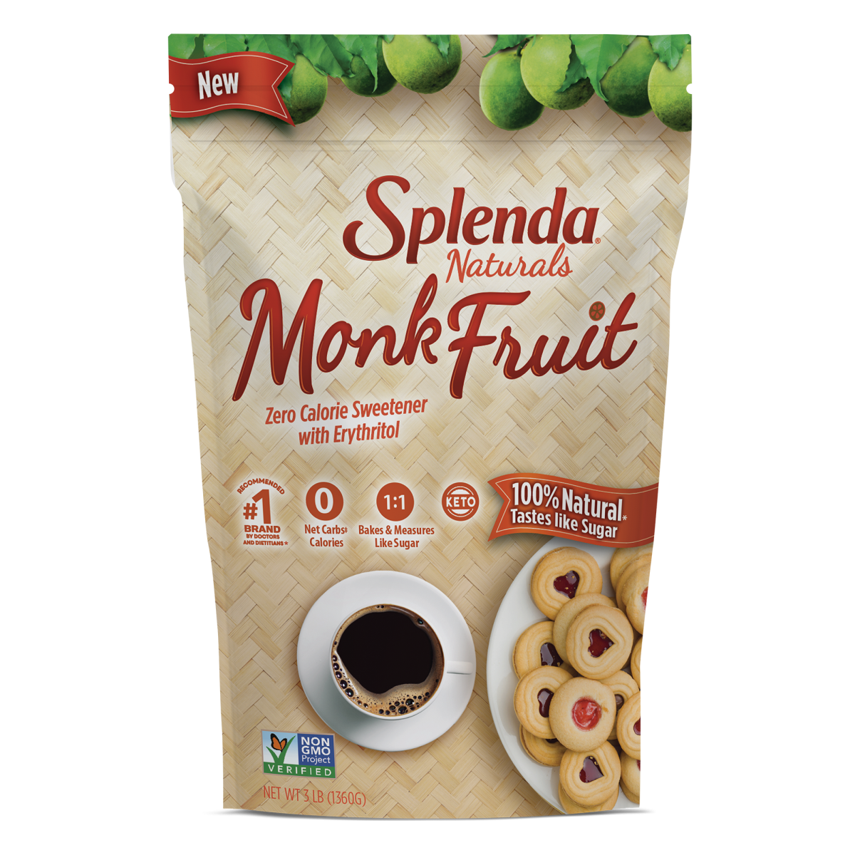 Splenda Monk Fruit Sweetener, 19 oz Jar