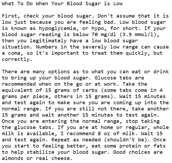 What to do when your sugar goes below 70